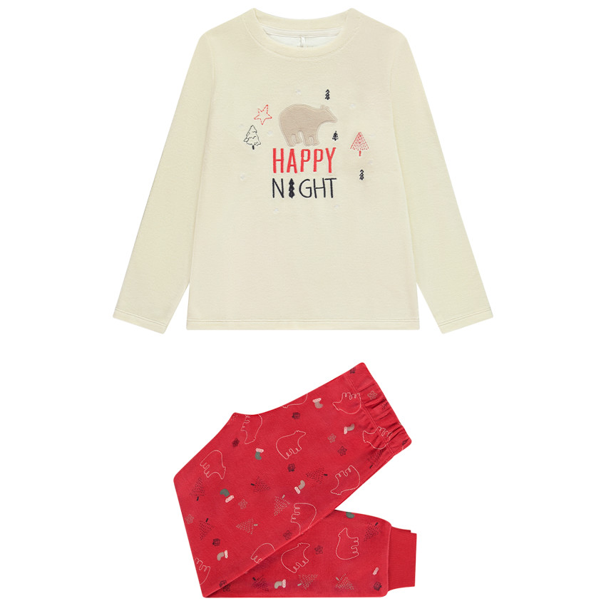 Set pyjama van 2 delen in fluweel met ijsbeerprint voor jongens 