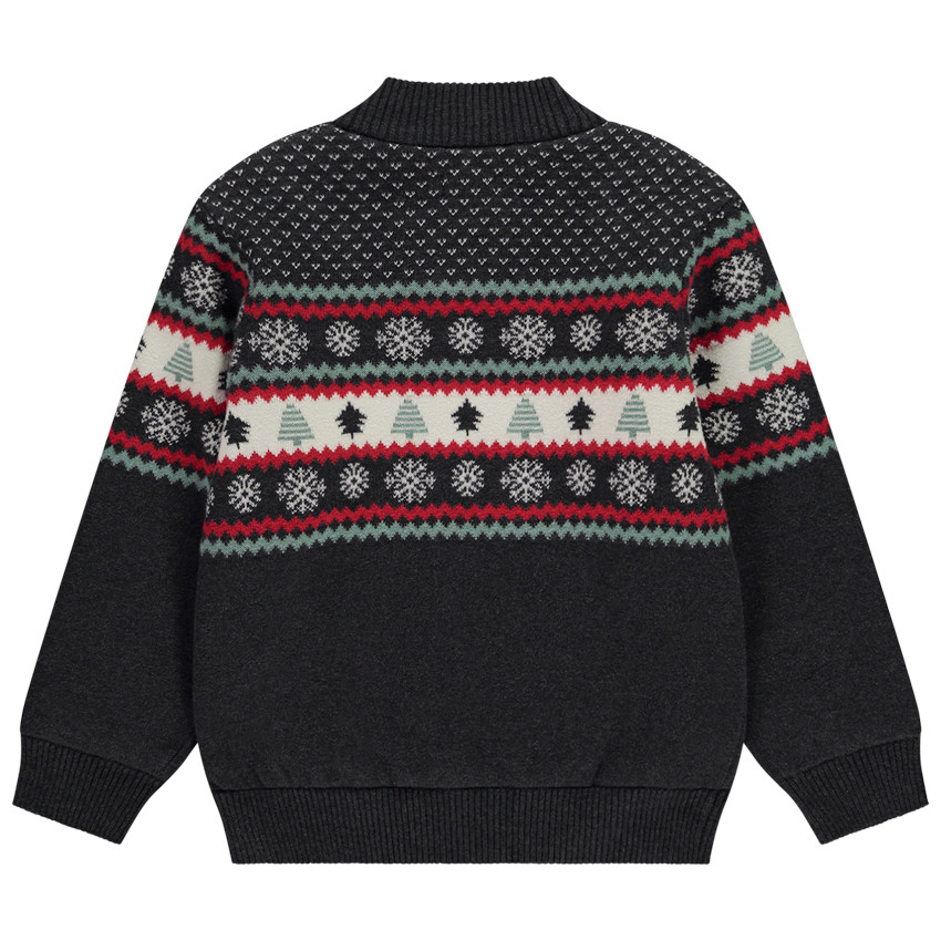 Gilet zippé en tricot jacquard esprit Noël pour garçon 