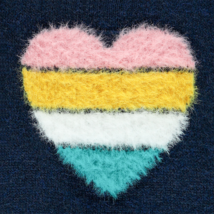 Pull en tricot à coeur rayé pour enfant fille 