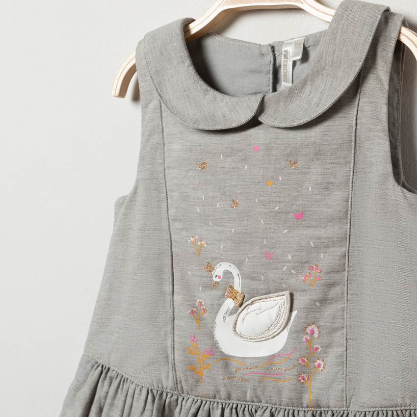 Jurk zonder mouwen met zwanenmotief voor babymeisjes 