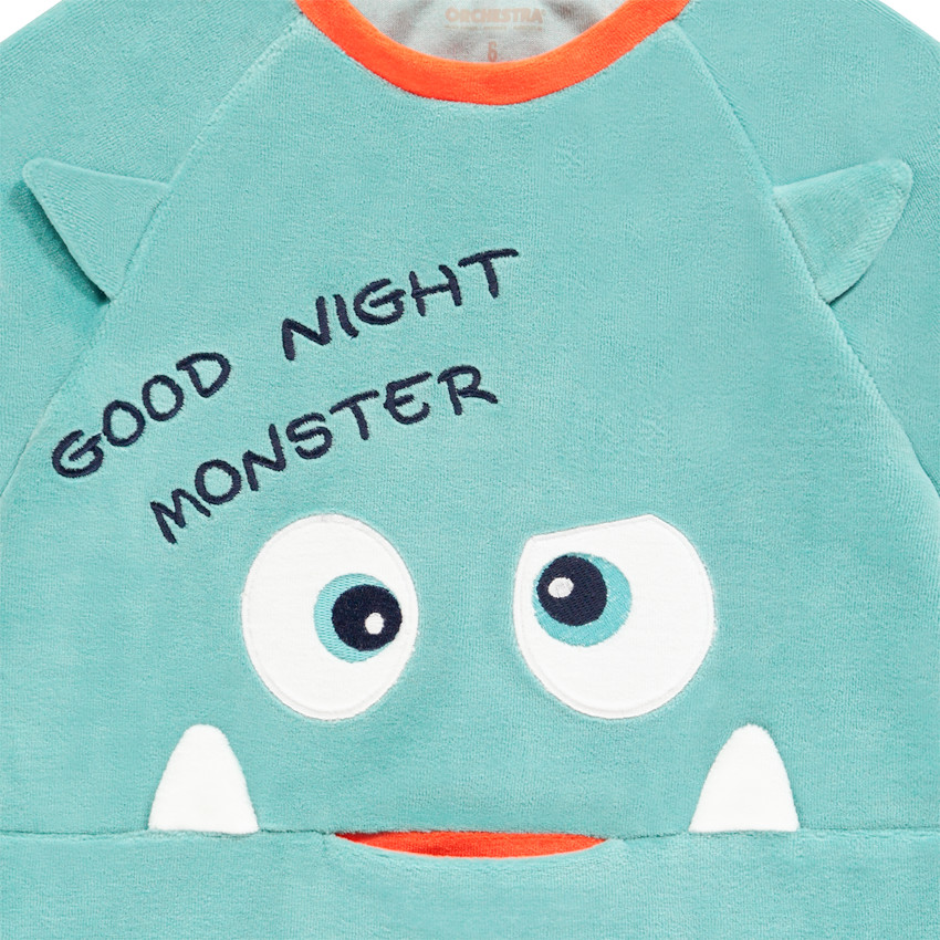 Fluwelen pyjama met monster in reliëf, voor jongens 