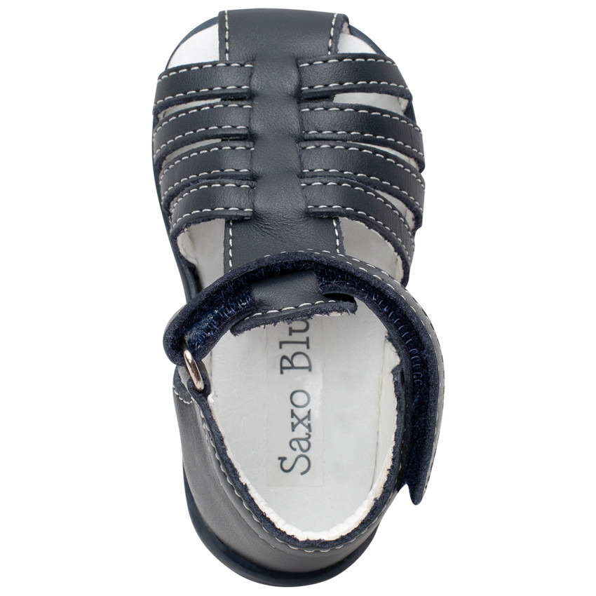 Blauwe open sandalen met bandjes en velcroriempje 