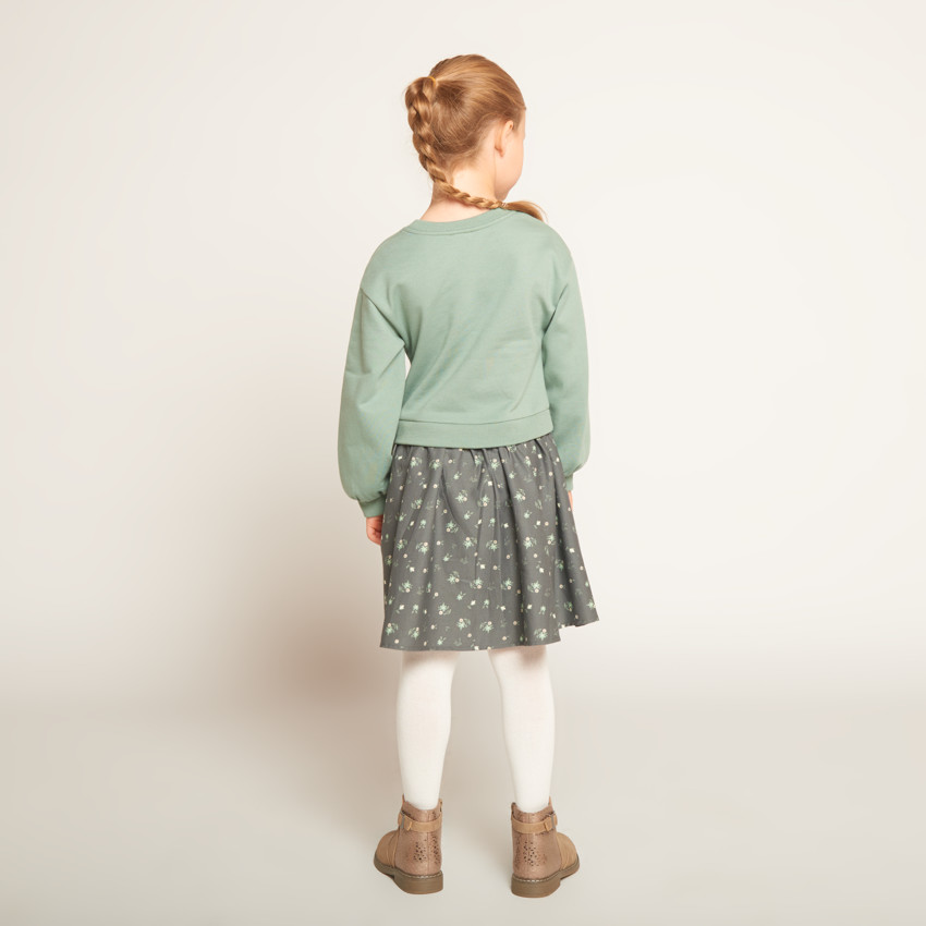 Robe bi-matière effet 2 en 1 fantaisie pour fille  