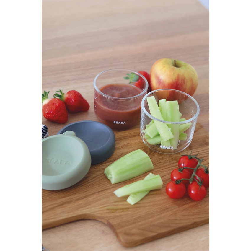 Set van 2 bewaarpotjes in glas 150ml Mineraal-Groen Salie 