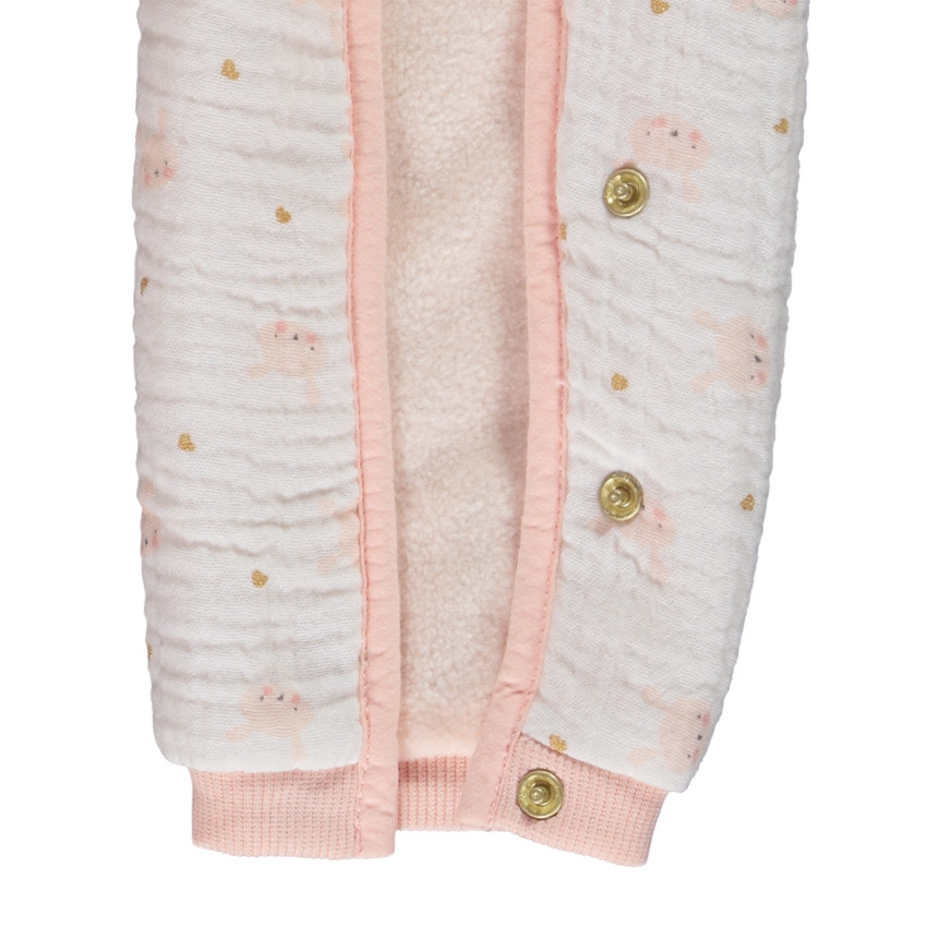 Combinaison longue en double gaze de coton imprimé lapins pour bébé fille 