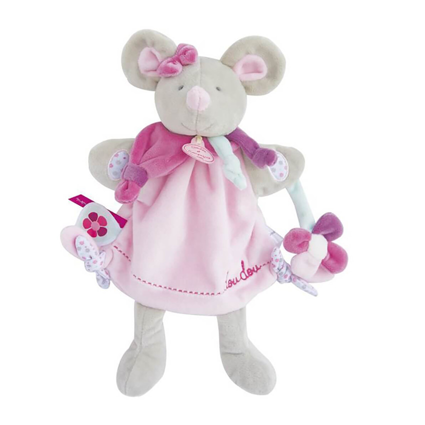 Doudou Marionnette 28cm Souris Pearly - Rose 