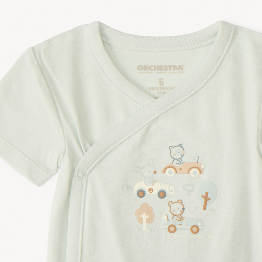 Set van 5 korte mouwen rompertjes met autothema voor baby jongens (verschillende openingen afhankelijk van de leeftijd) 