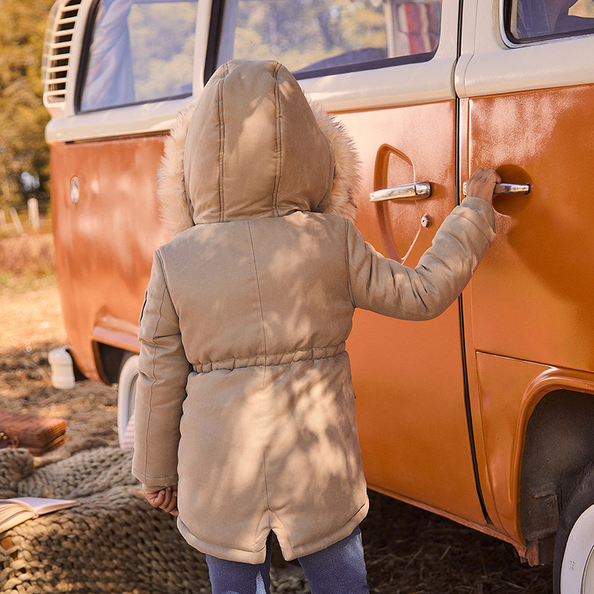 Waterafstotende parka met kap en afneembare nepbont voor meisjes 