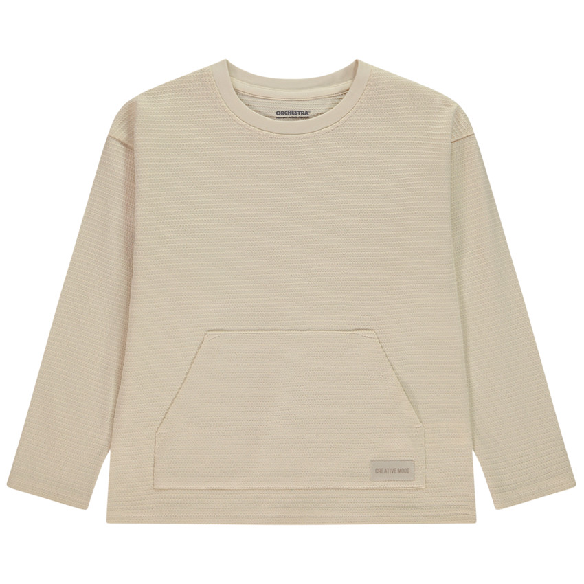 T-shirt manches longues uni avec poche kangourou pour garçon  