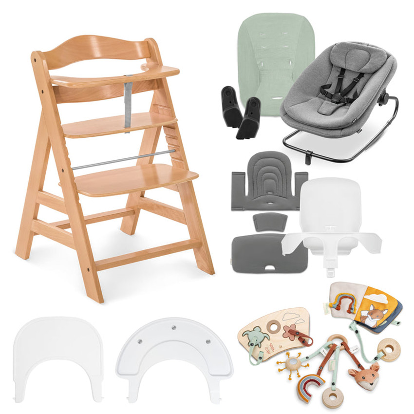 Kit complet chaise haute réglable Alpha Start N Grow Naturel/Dark Grey 