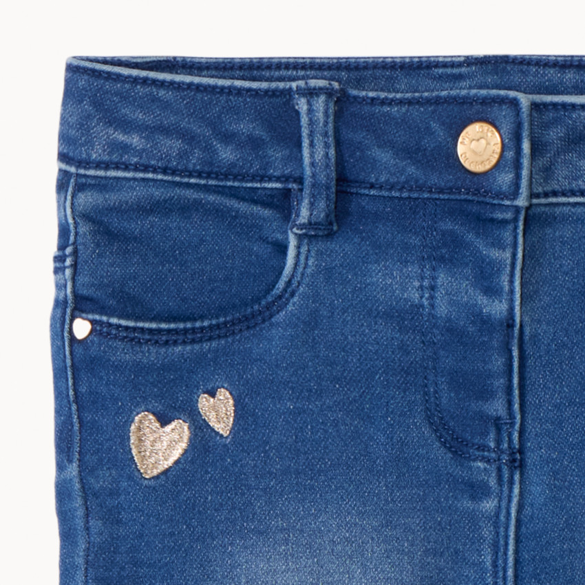 Jean slim broderies cœurs dorés pour bébé fille 