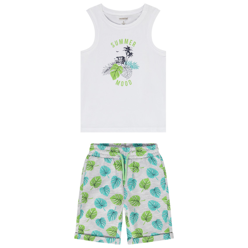 Ensemble 2 pièces en coton imprimé feuilles pour garçon 