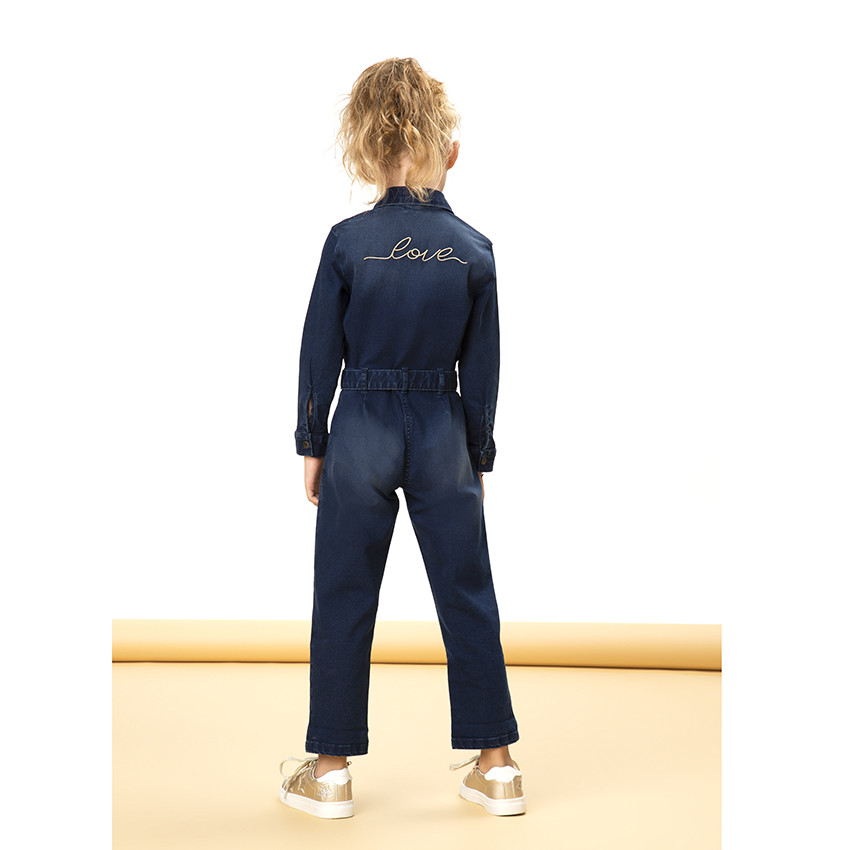Combinaison pantalon en denim avec broderies pour fille 