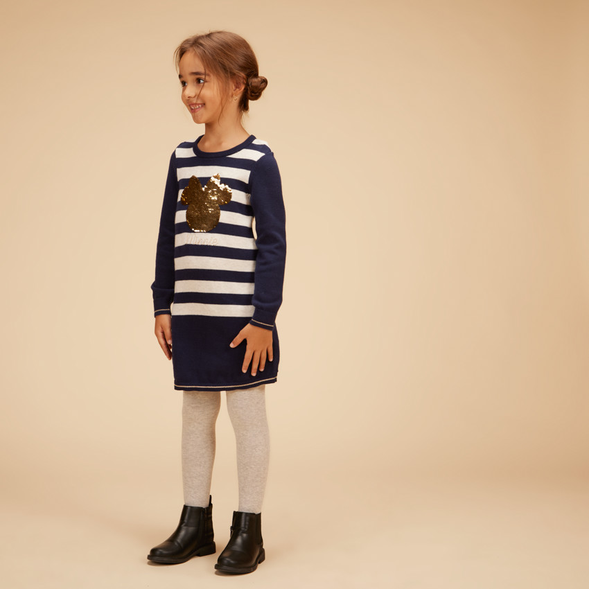 Robe rayée print Minnie Disney en sequins magiques pour fille 