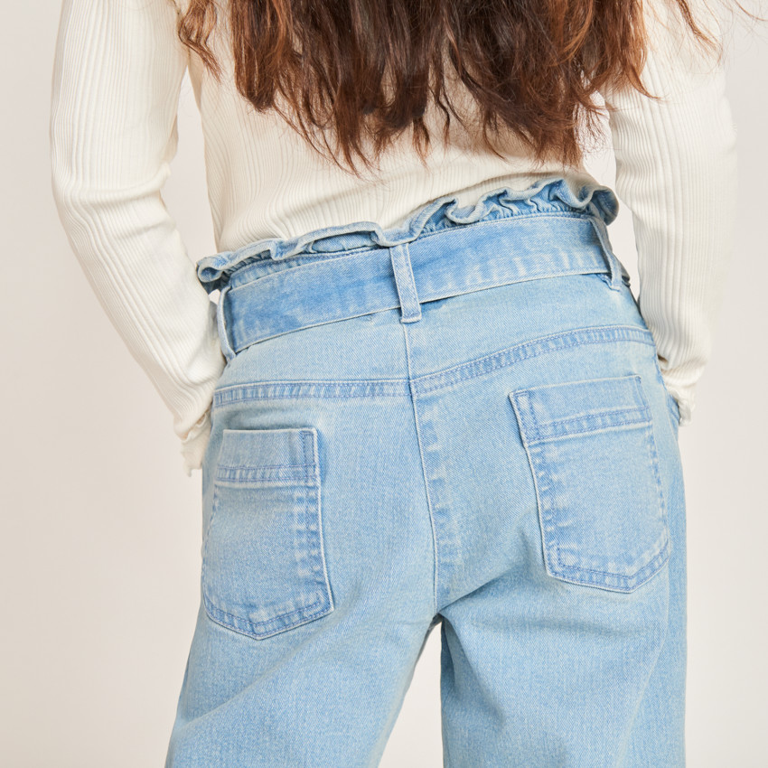 Jeans paperbag met strikceintuur voor meisje 