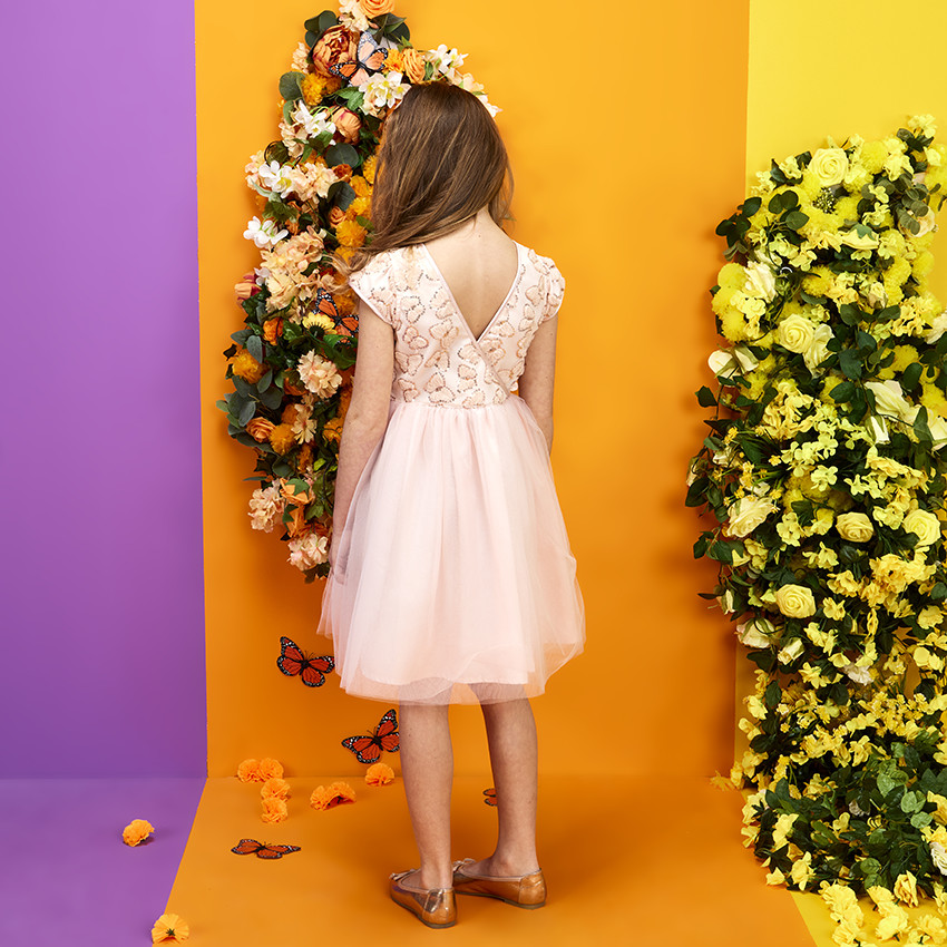 Ceremoniejurk in tule met pailletten vlinders voor meisjes 