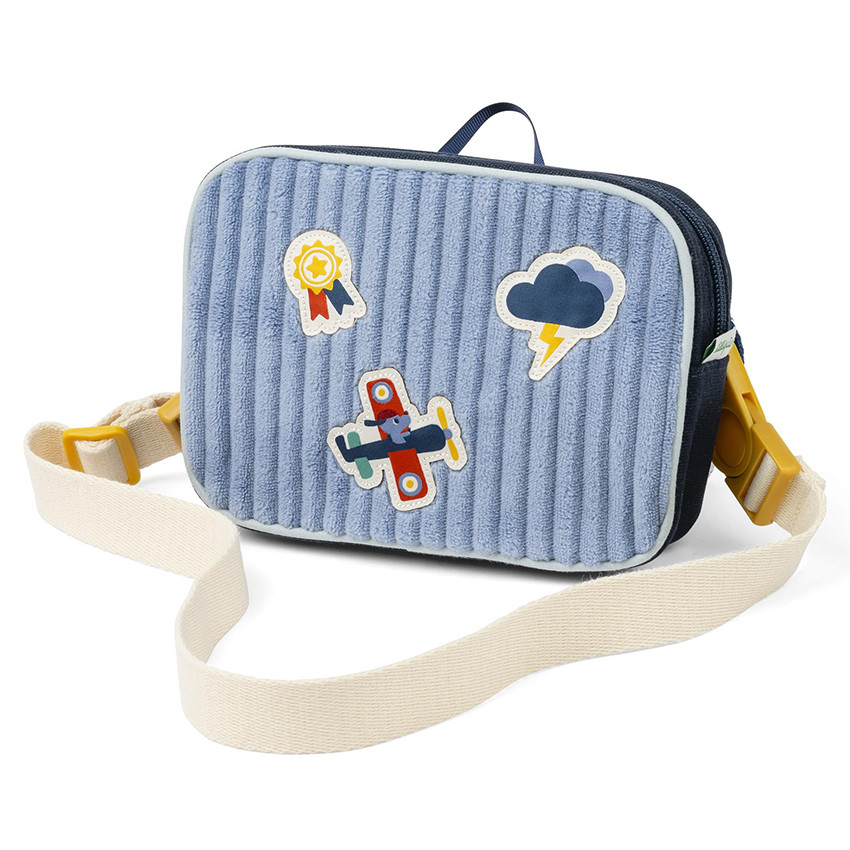 Pochette en velours avec sangle Bleu Jules 