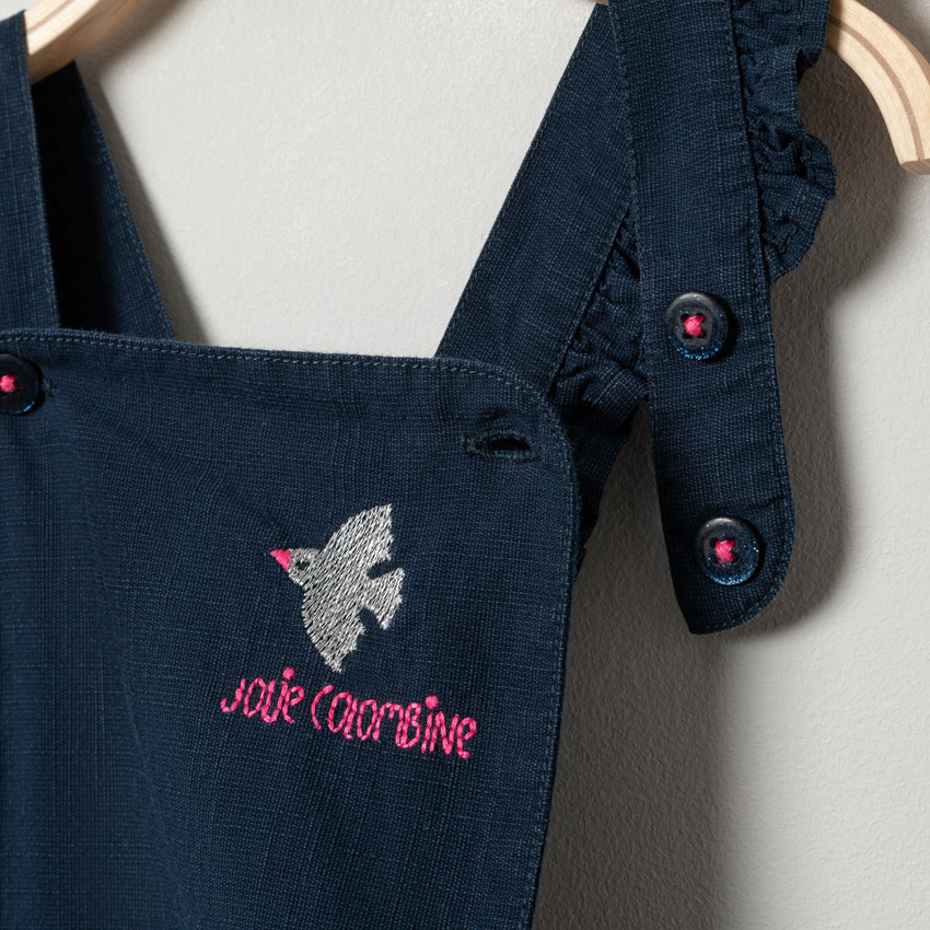 Robe à bretelles volantées à oiseau brodé 