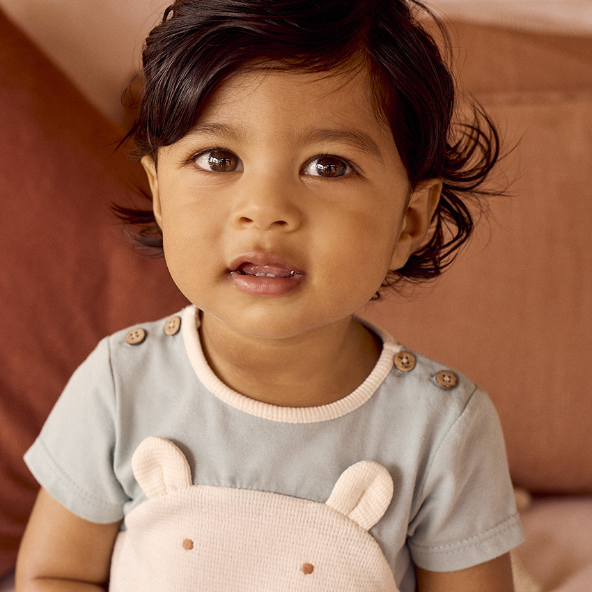 Combinaison manches courtes brodée hippopotame + oreilles 3D pour bébé garçon 