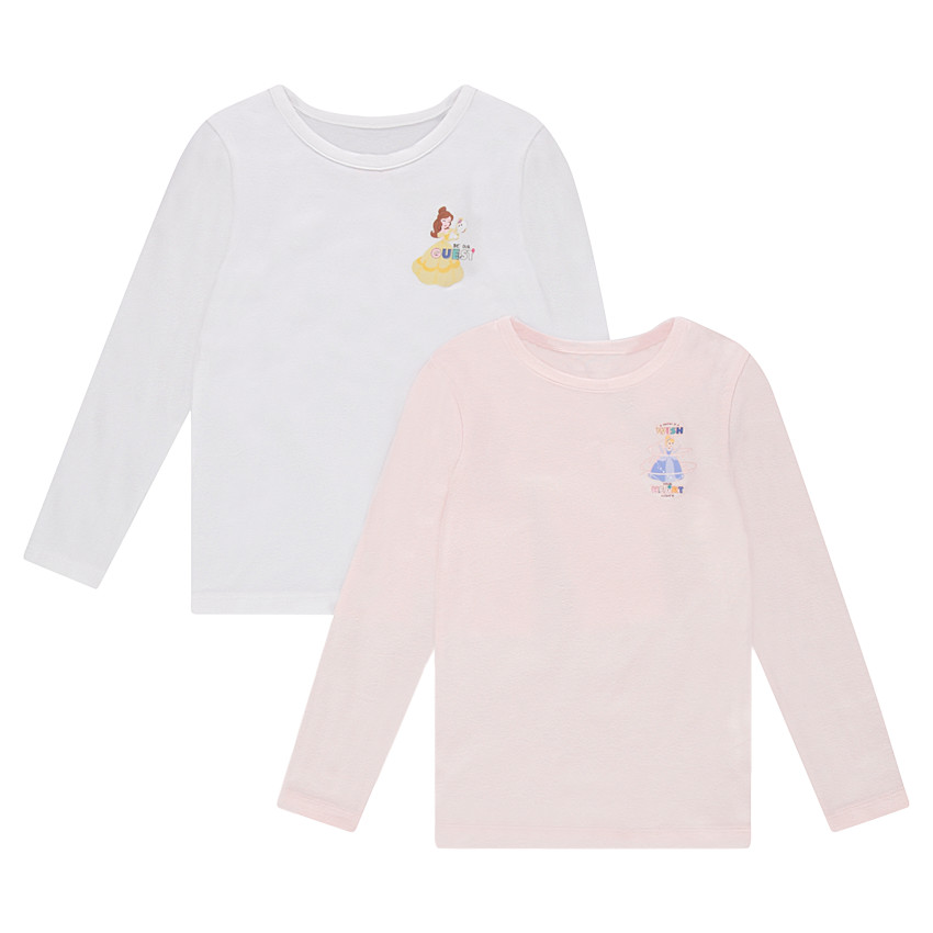 Lot de 2 maillots de corps manches longues Disney print Cendrillon et Belle 