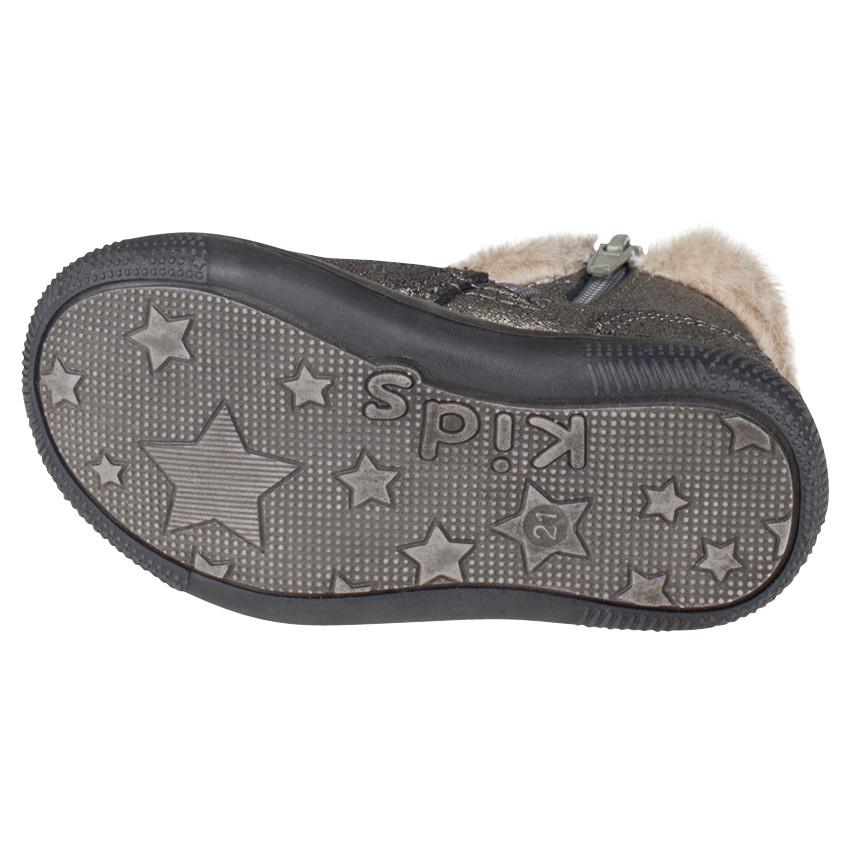 Bottines argentées en cuir avec sequins et fausse fourrure 