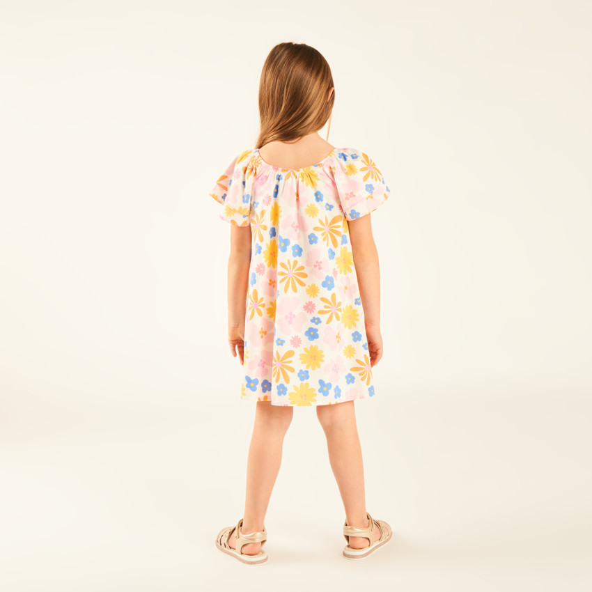 Robe manches courtes en sergé imprimée fleurs pour fille 