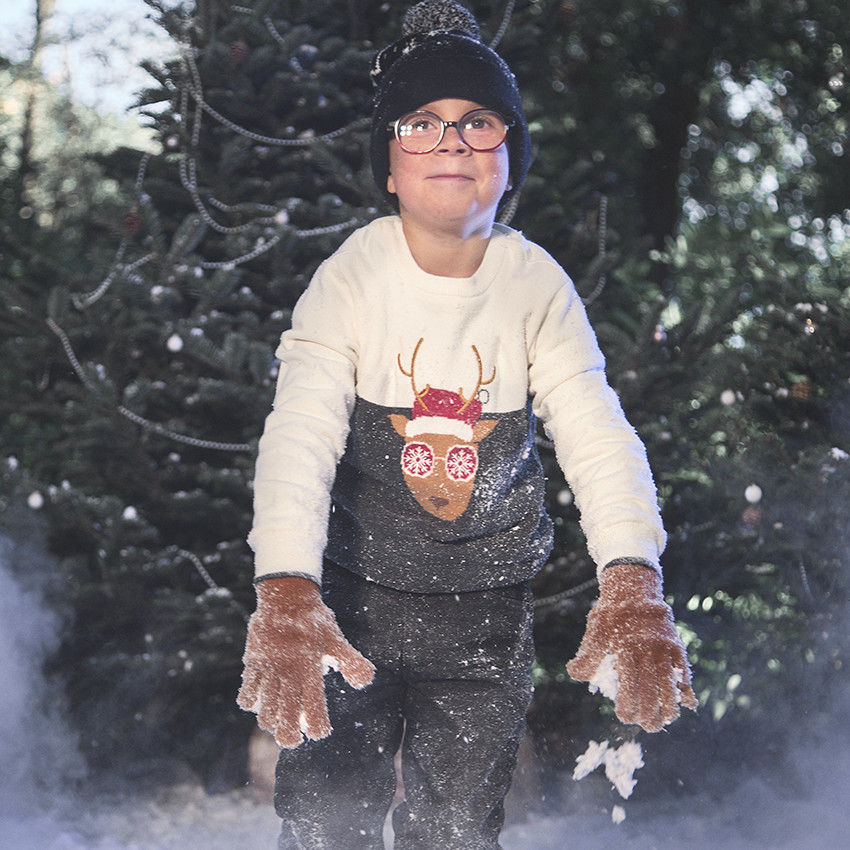 Pull en tricot doublé velours motif renne de Noël pour garçon 