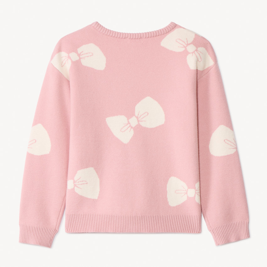 Pull manches longues semi-oversize motif nœud pour fille 