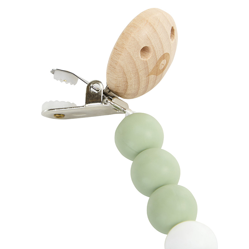 Attache-sucette en bois et silicone vert 