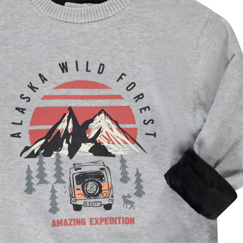 Pull print Alaska doublé velours pour garçon 