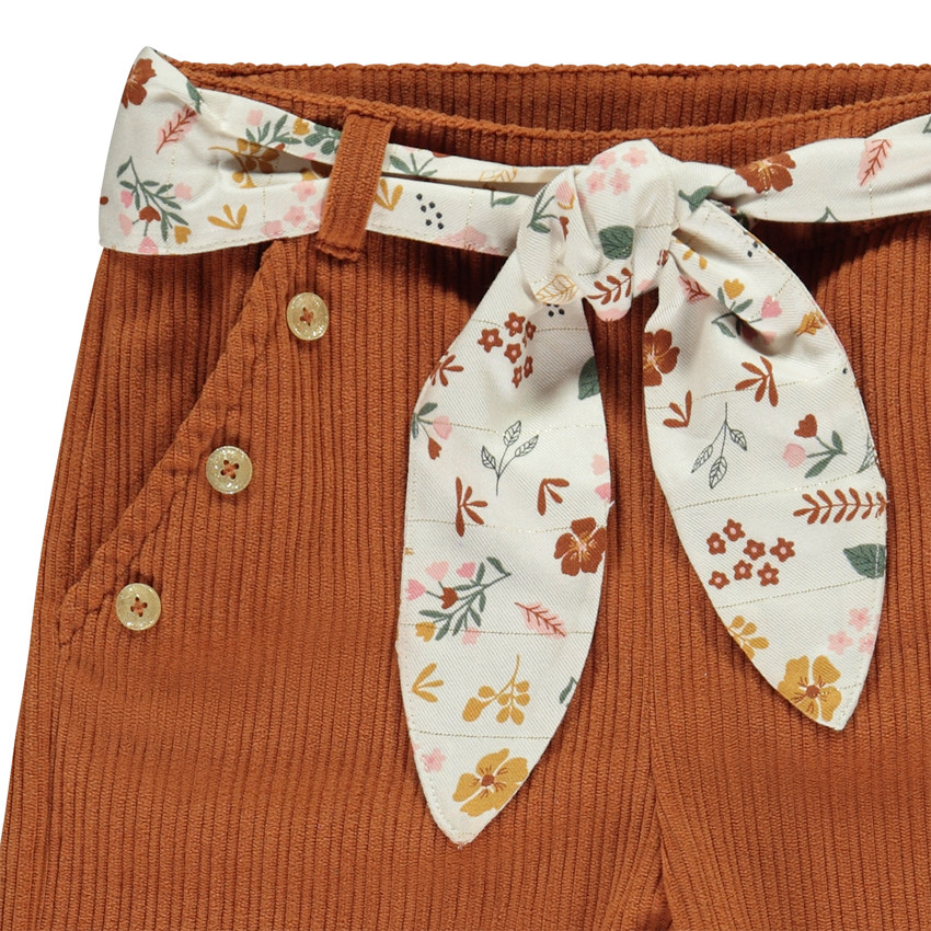 Pantalon évasé en velours côtelé avec ceinture pour fille 
