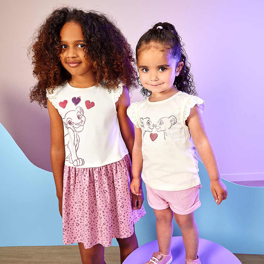 T-shirt korte mouwen print De Leeuwenkoning voor baby meisje 