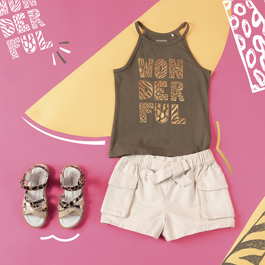 Sandales à brides léopard et paillettes dorées pour fille 