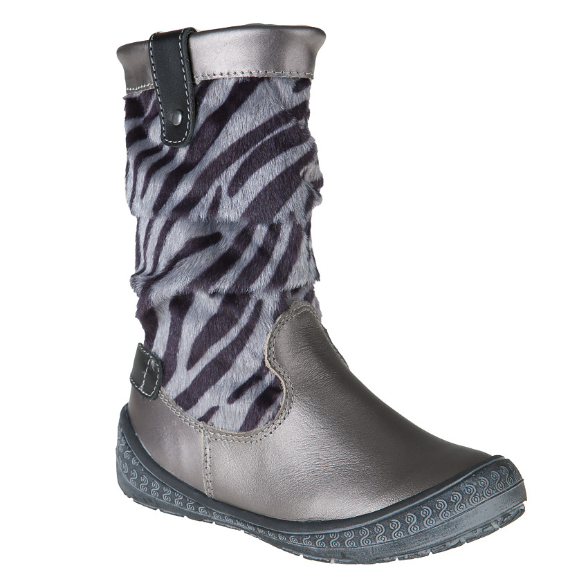 Bottes argentées en cuir et tige zébrée  