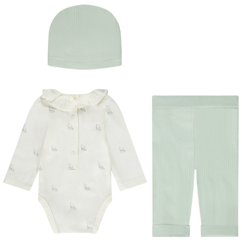 Ensemble 3 pièces avec turban côtelé pour bébé fille 
