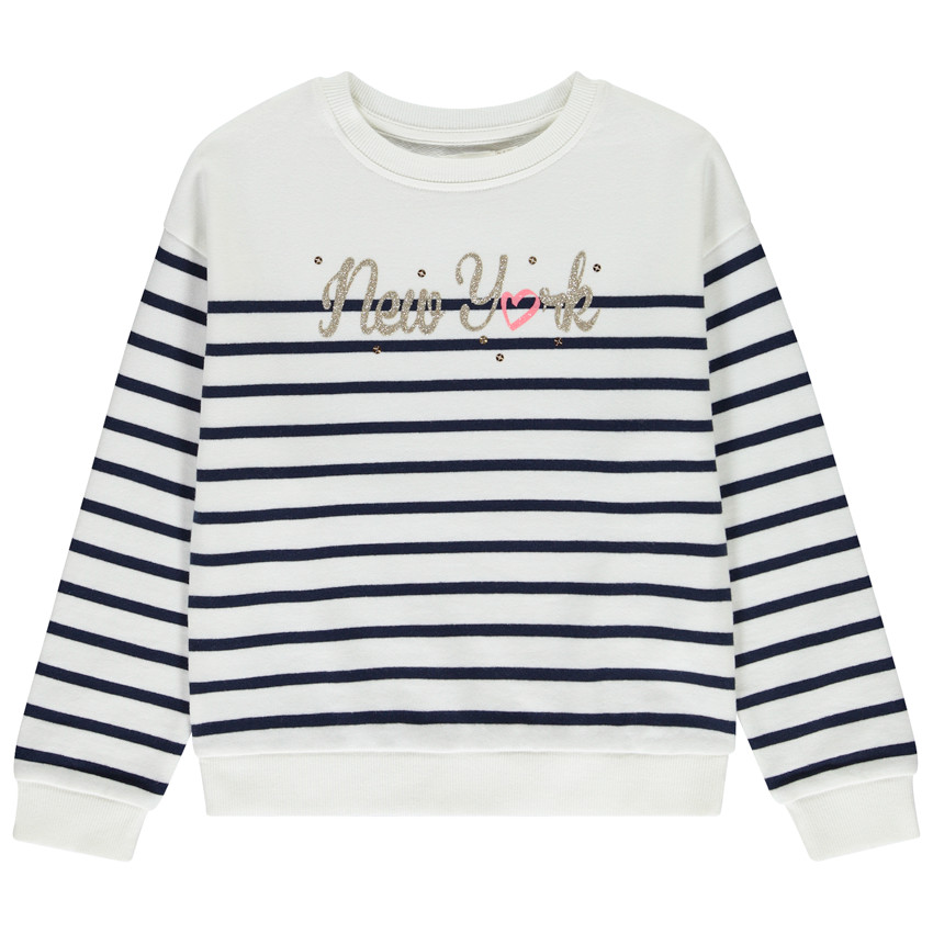 Sweat à rayures avec écriture pailletée pour fille  