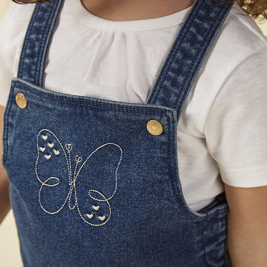 Robe salopette en jean avec ceinture à nouer pour bébé fille 