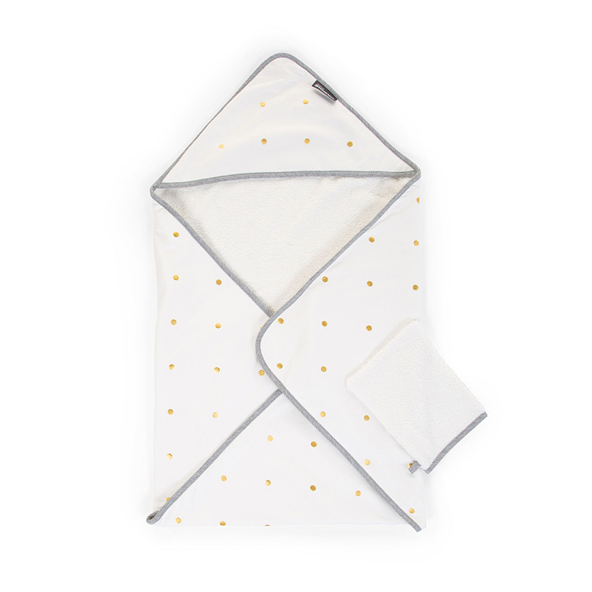Set de bain avec cape à capuche + gant 80 x 80 cm - Pois dorés   