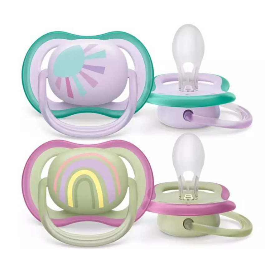 Lot de 2 sucettes silicone Ultra Air 0-6M soleil/arc-en-ciel 