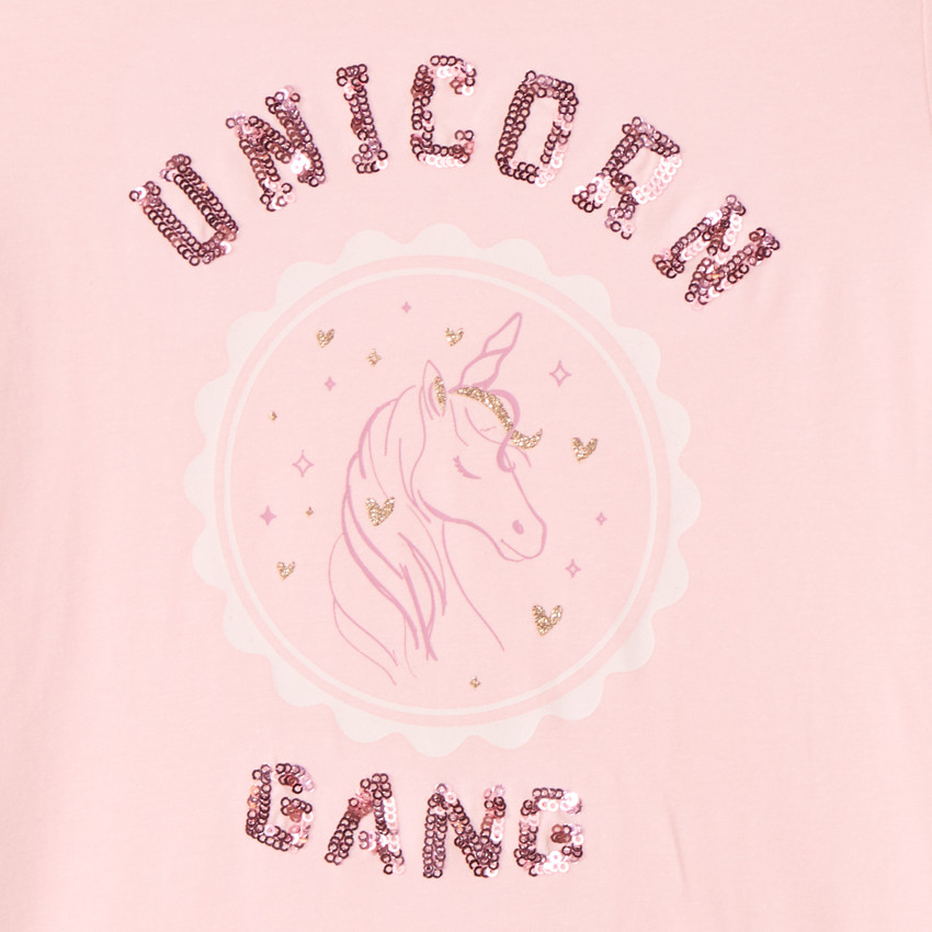 T-shirt manches courtes printé à sequins fille 