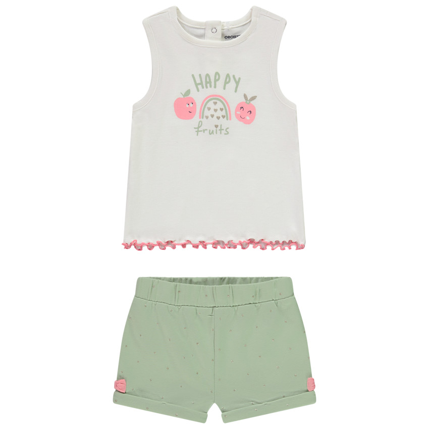 Set van top print appels + fantasie short voor baby meisje 