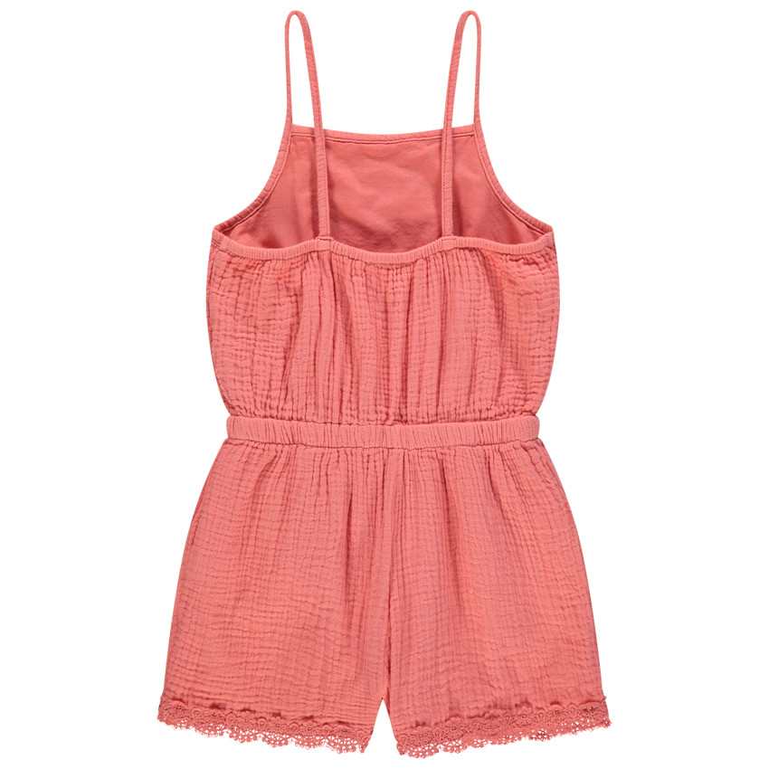 Combishort en gaze de coton à motif floral brodé 