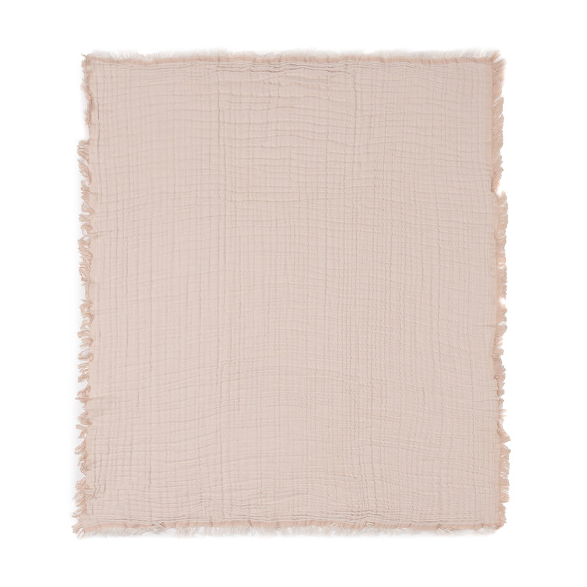 Couverture en gaze 120 x 120 cm à franges moonstone/ivory 