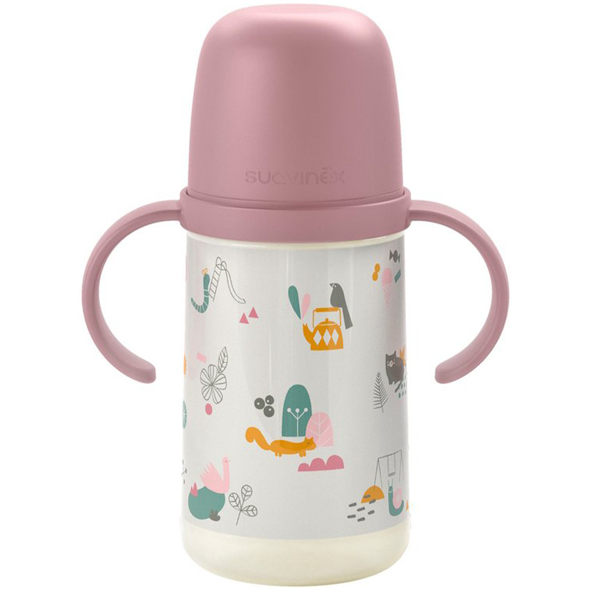 Drinkfles antidruppel met handvatten Roze Walk in the park 270ml 