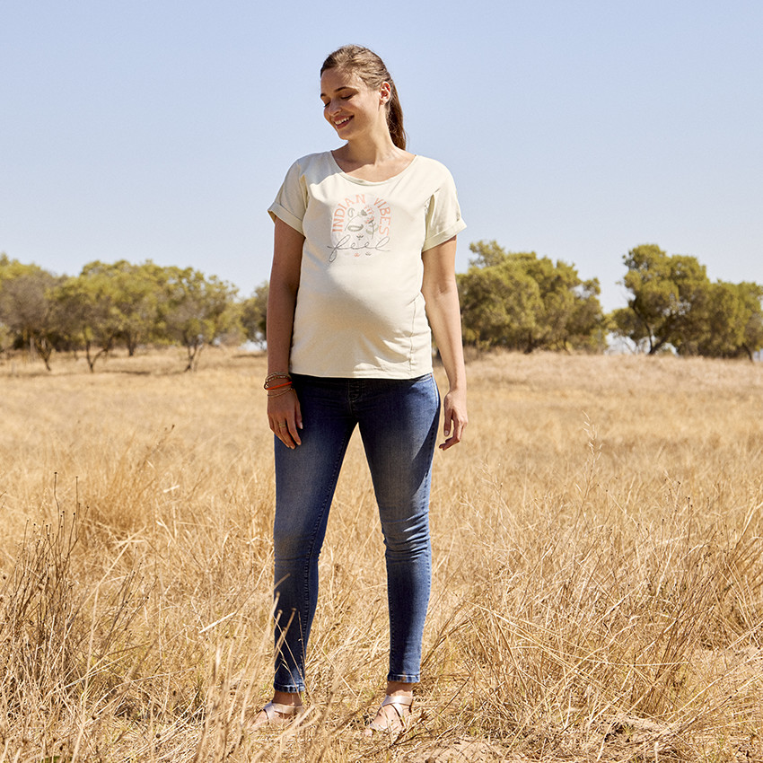 T-shirt de grossesse manches courtes printé à zips pour l'allaitement 