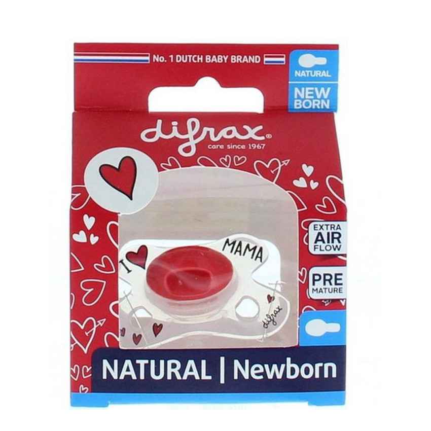Difrax Sucette Newborn Natural - I Love Maman - Rouge / Wit - 2