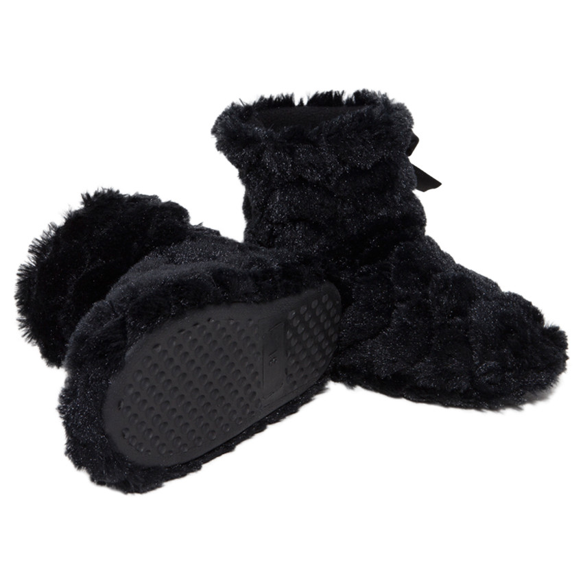 Chaussons noirs forme bottines en fausse fourrure avec noeud 