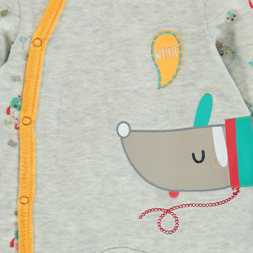 Dors-bien en velours avec animal fantaisie printé et brodé 