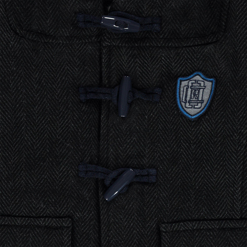 Duffelcoat met fleece en visgraatmotief en met kap van molton 