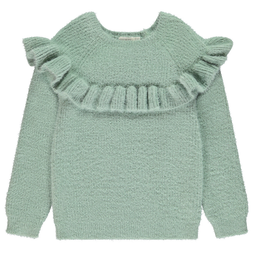 Pull en tricot côte uni avec empiècement volanté pour fille 